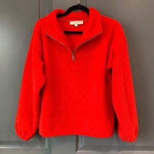 LOFT Red Quarter Zip Deep Pile Fleece Teddy Pullover Jacket - Size Small